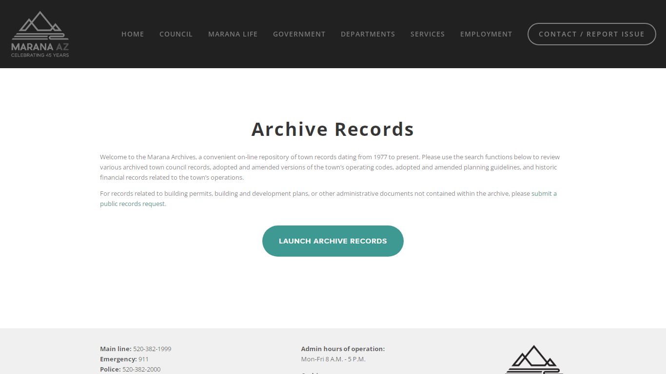 TOWN CLERK-Archive Records — Town of Marana